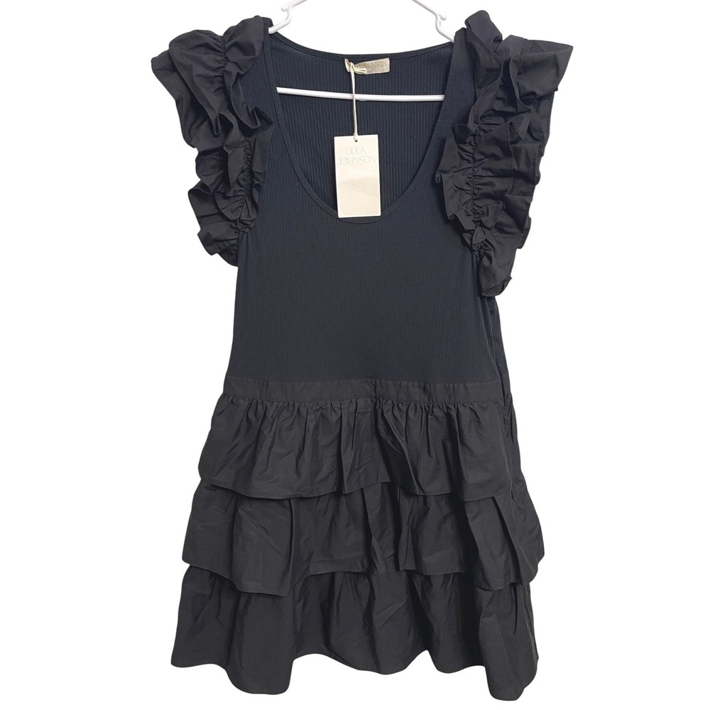 NWT Ulla Johnson Hanna Dress Noir Black Ruffle Mini Dress 14 Feminine Romantic